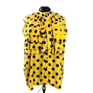 3763 Ashley Stewart Womens Yellow Blouse Sleeveless Polka Mock Chiffon Top 30/32